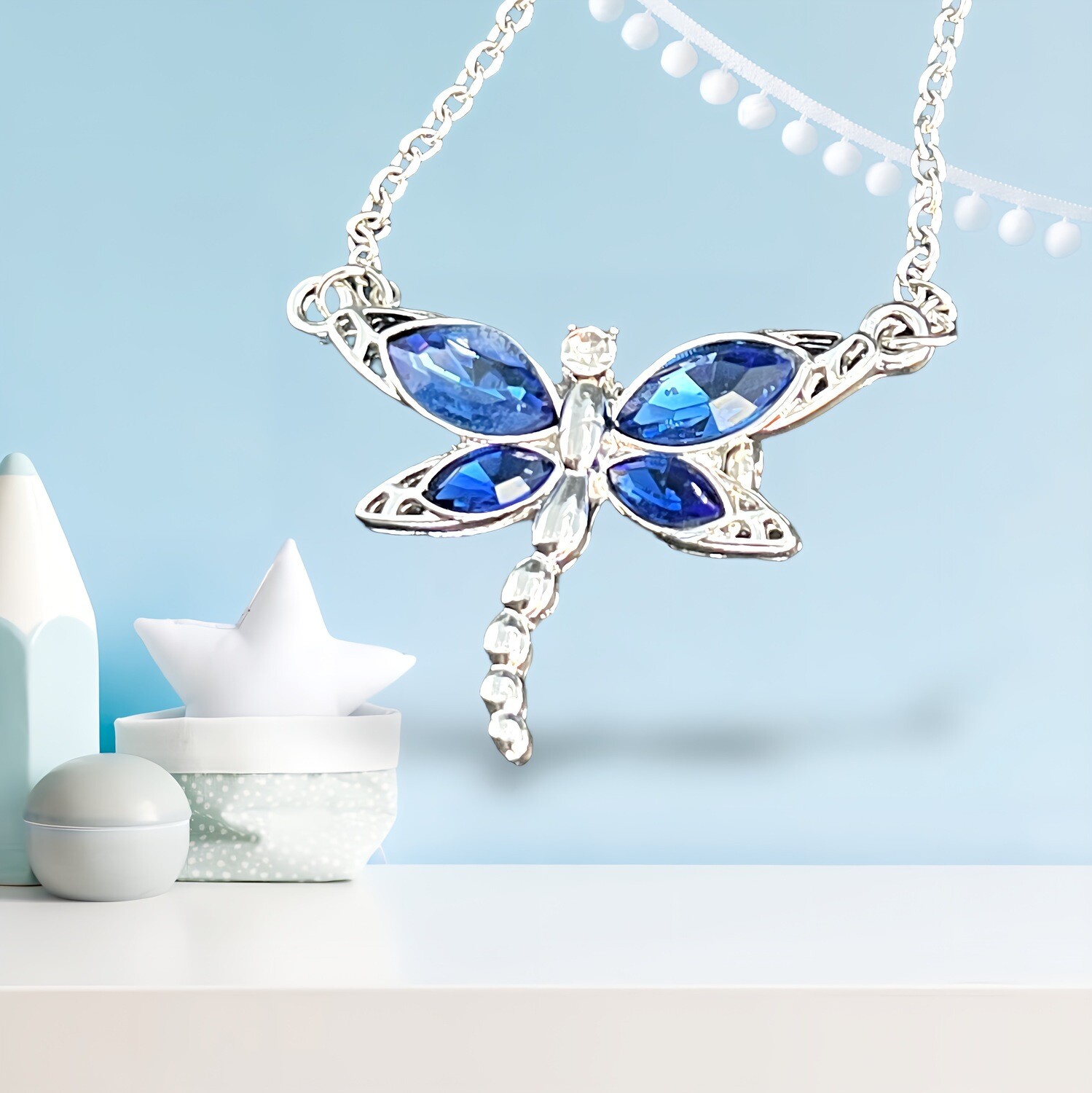 Dragonfly Blue Crystal Wings Memorial Jewelry