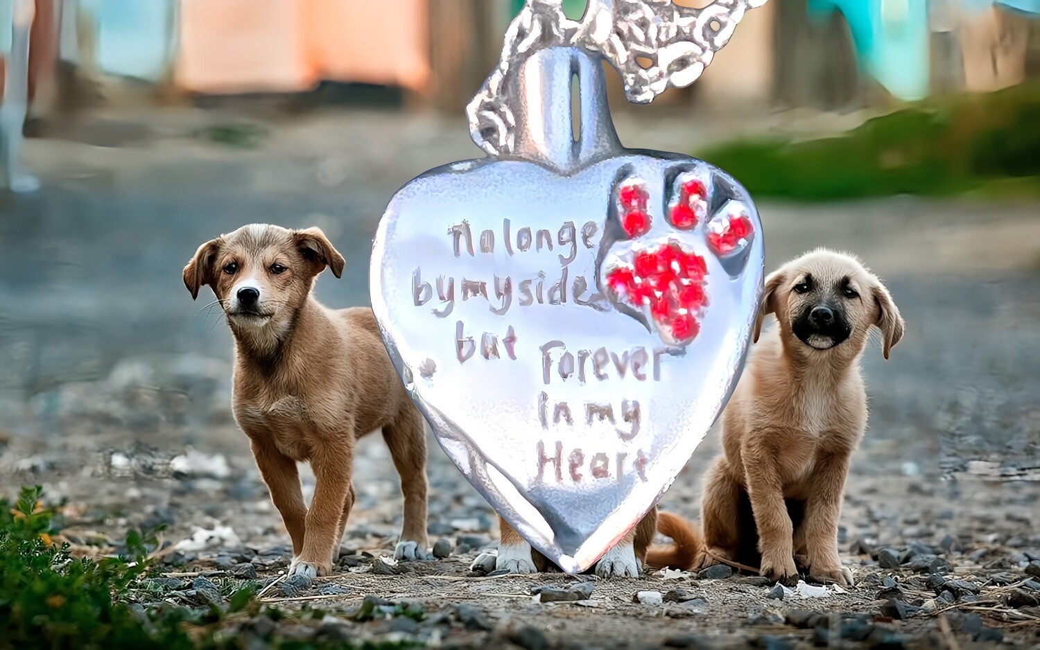 Heart Dog Pendant with red Crystal Foot Print