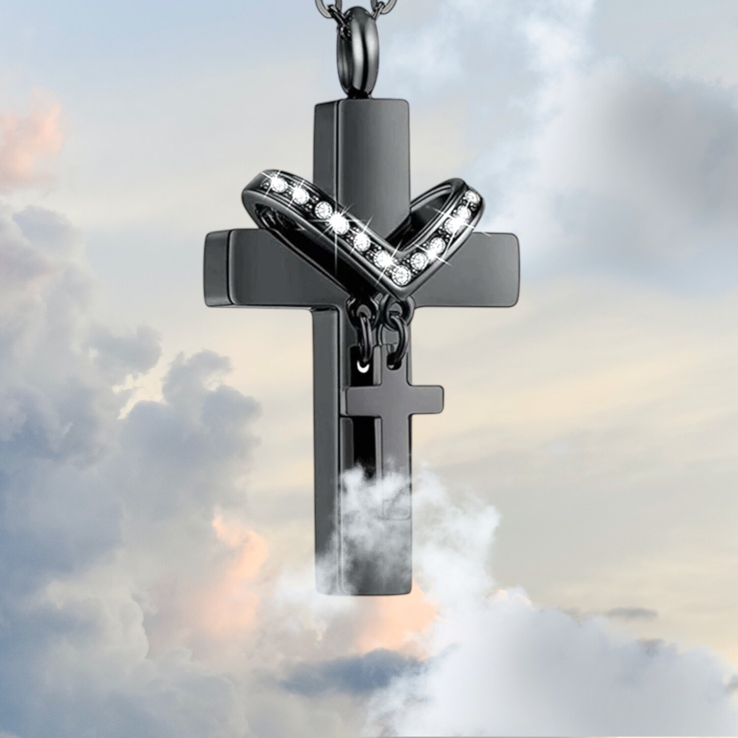 Cross on Cross Black Titanium Memorial Pendant