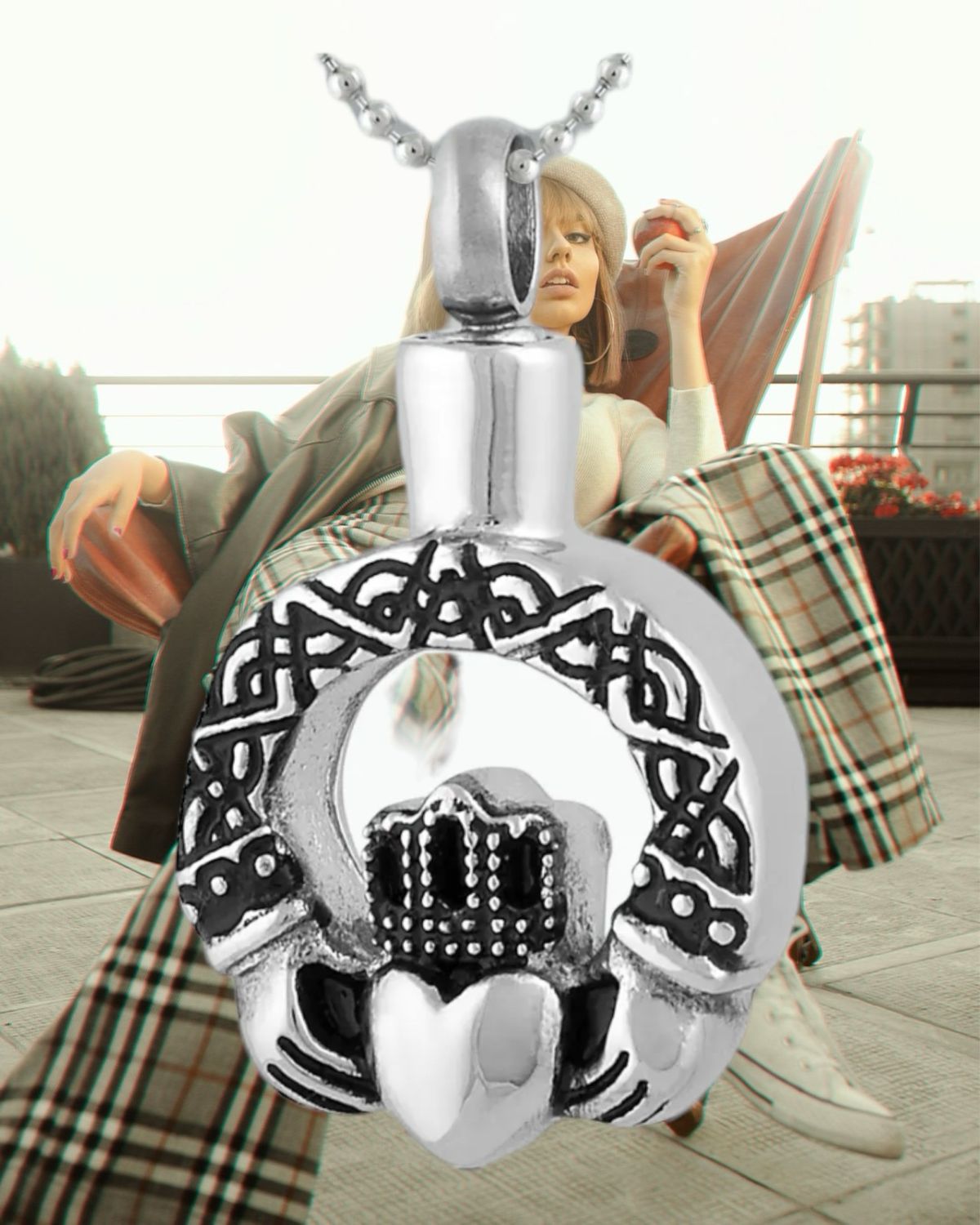 Celtic Memorial URN Pendant, Box Chain 23”