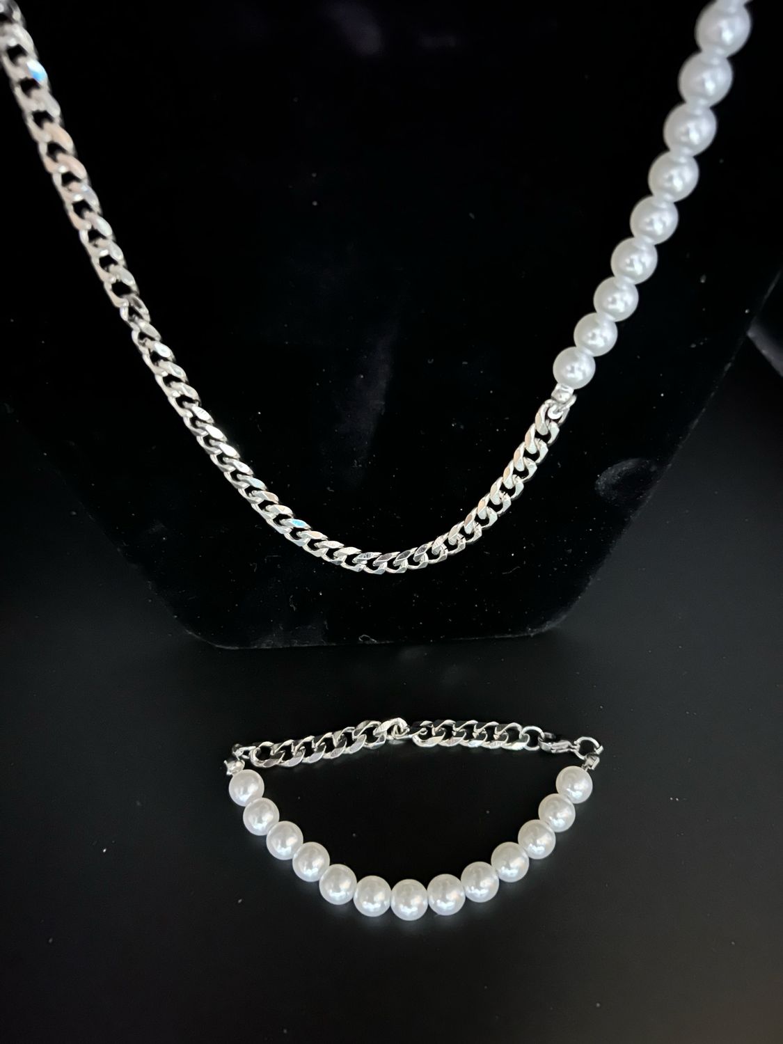Pearl &amp; Cuban Chain Bracelet