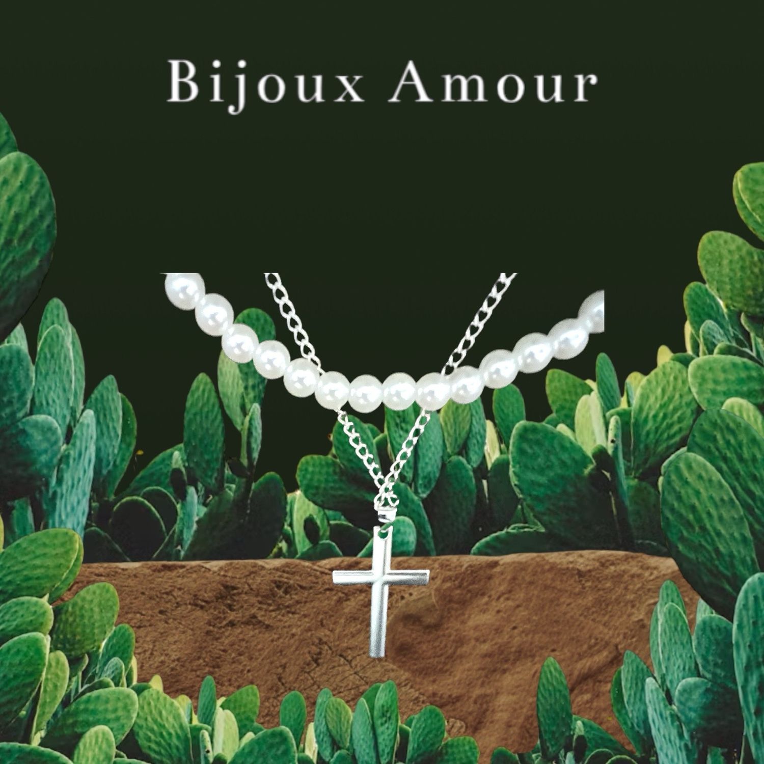 Necklace Pearl &amp; Stainless Steel with Cross