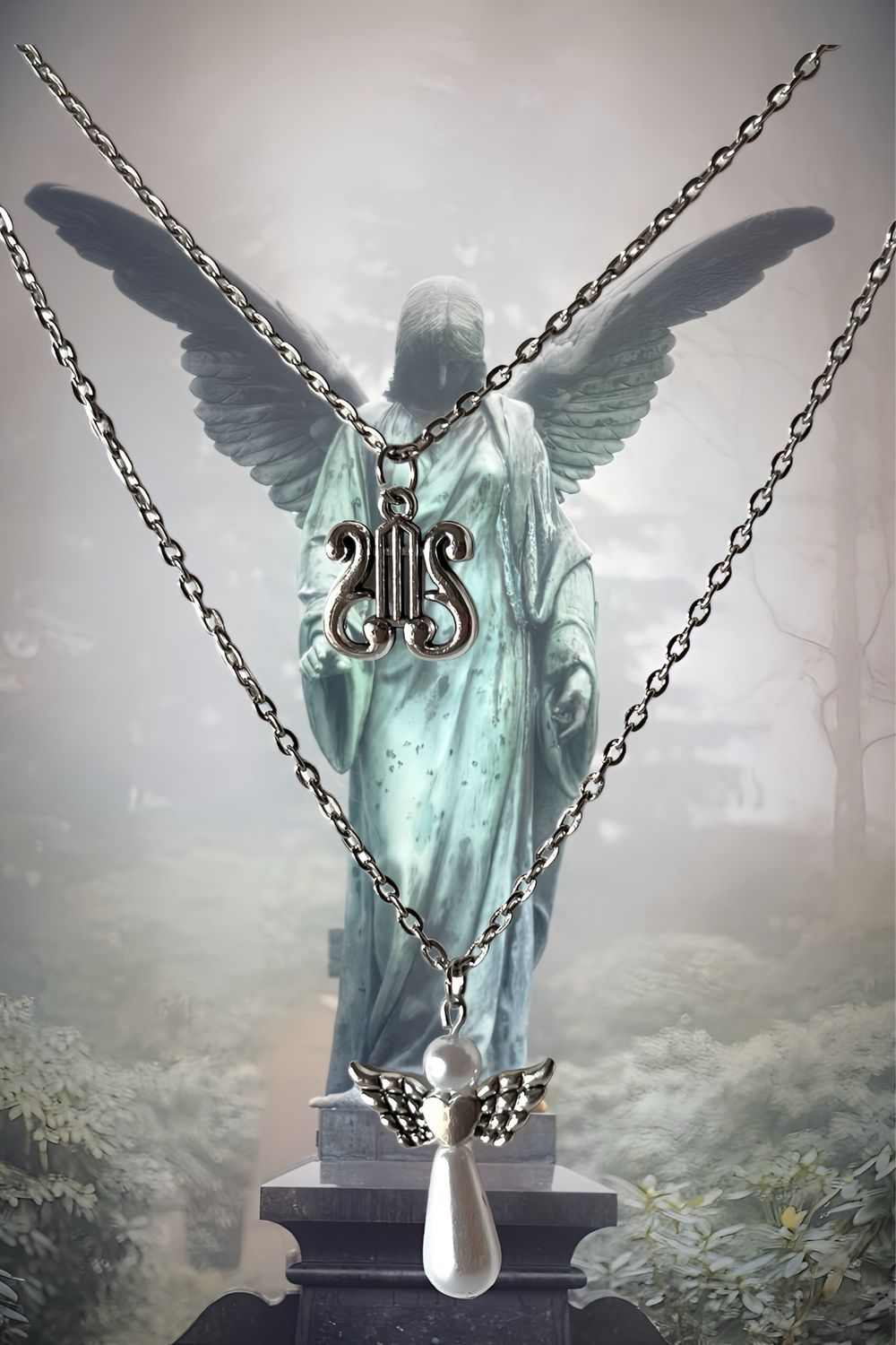 Necklace Angel &amp; Harp Pendant