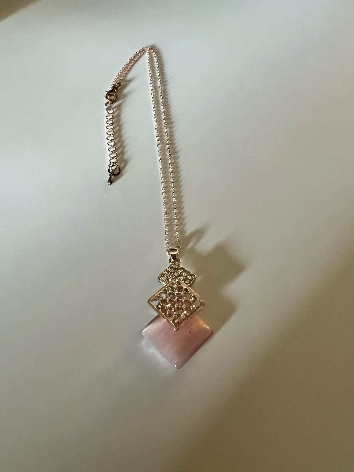 Necklace Rhombus Cut Rhinestone Cat Eye Stone Pendant