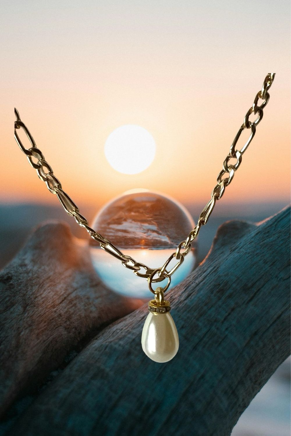 Necklace Figaro Chain Pearl Drop Pendant