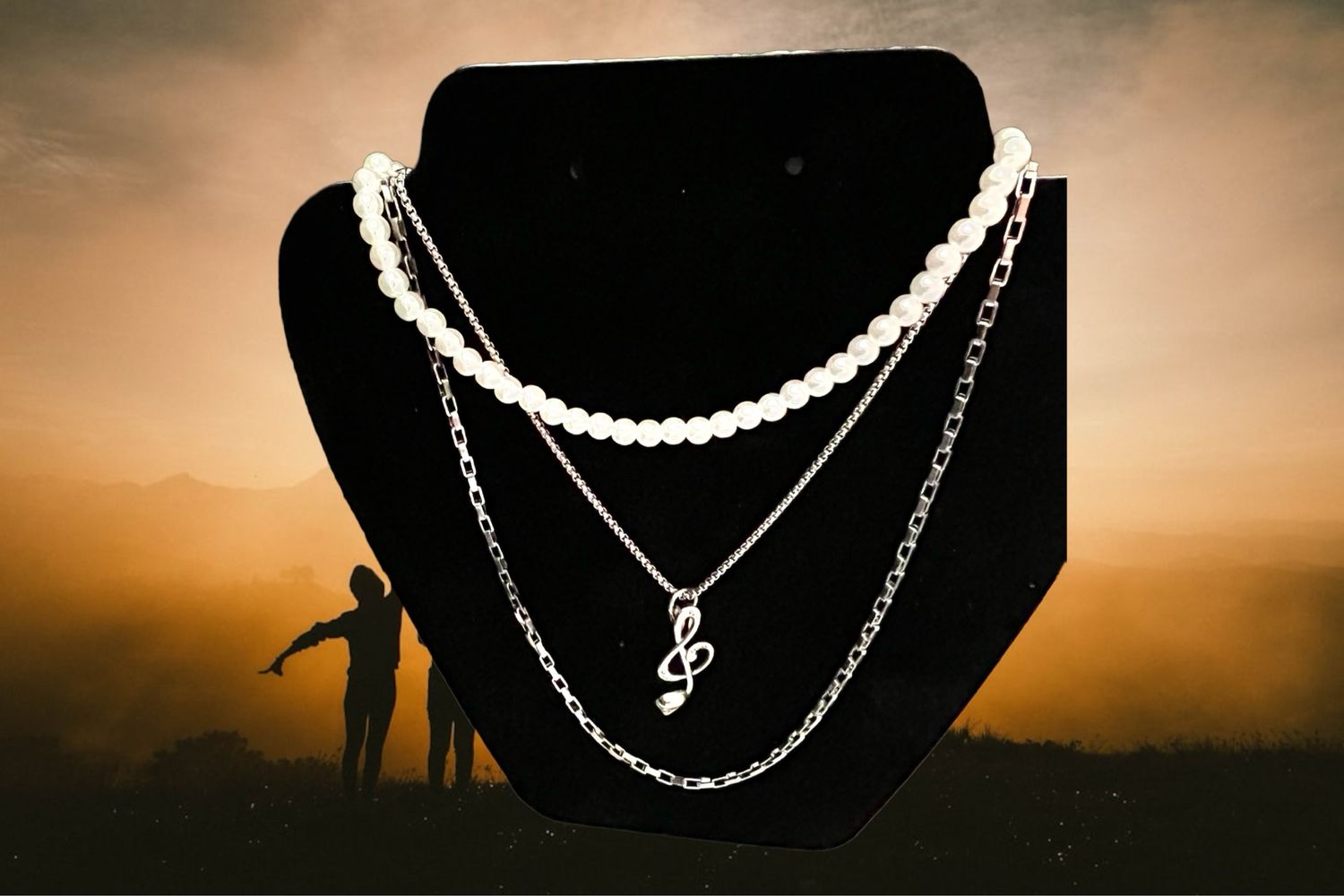 Necklace 3 Layer, Musical Pendant