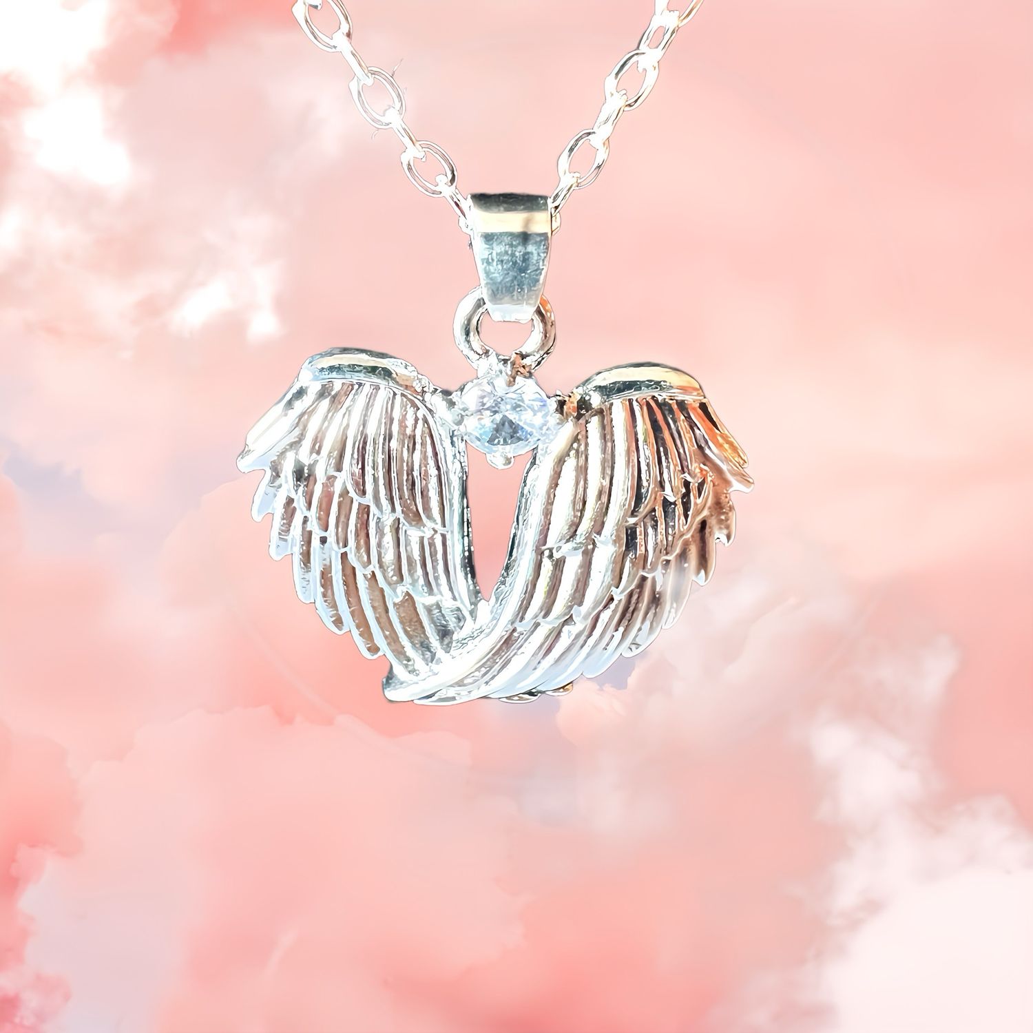 Necklace Silver Angel Wings Feather Pendant