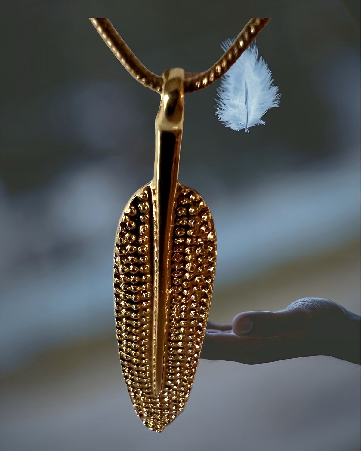 Stainless Steel, Gold, Plated, Feather Leaf Necklace