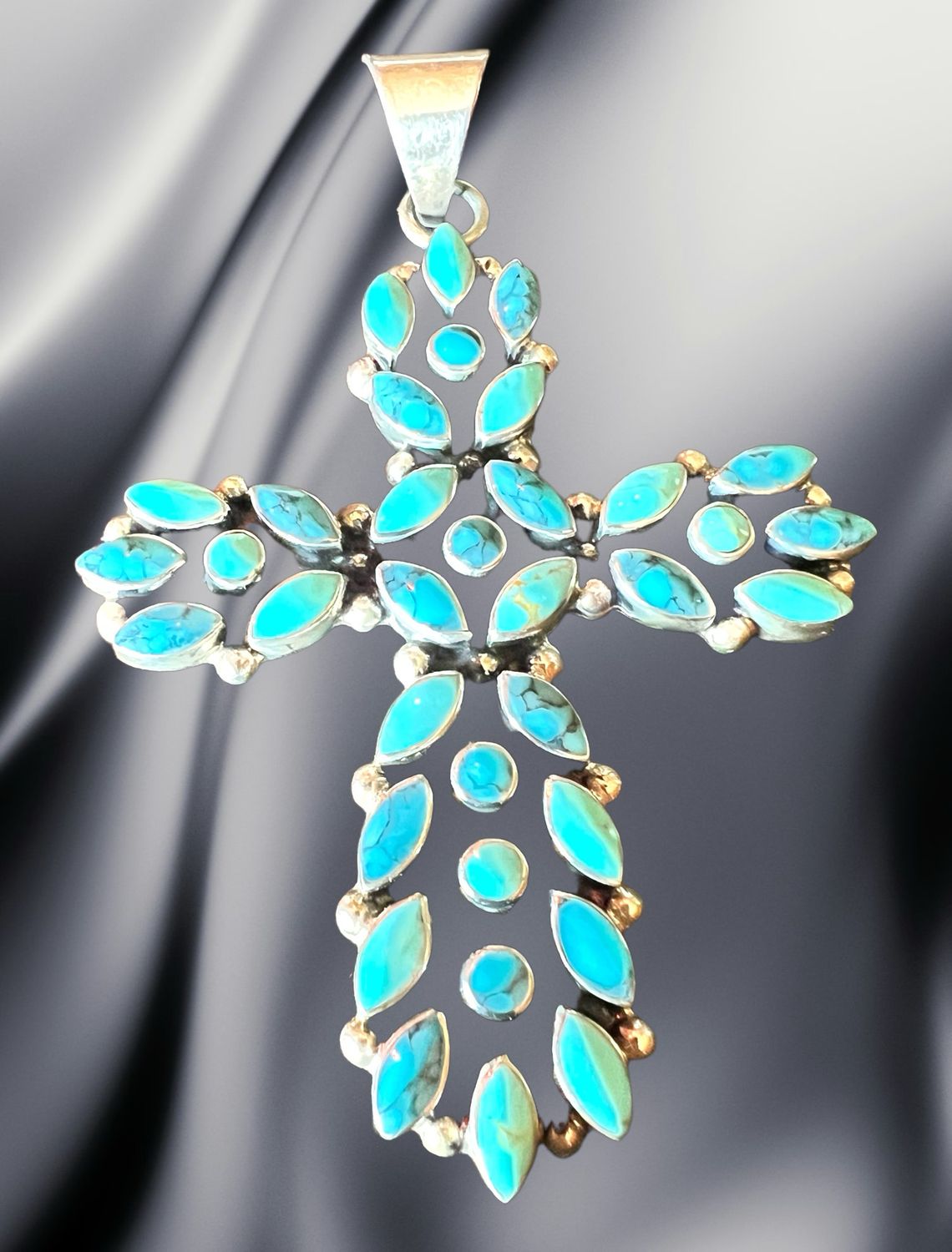 Silver &amp; Turquoise Cross Statement Pendant