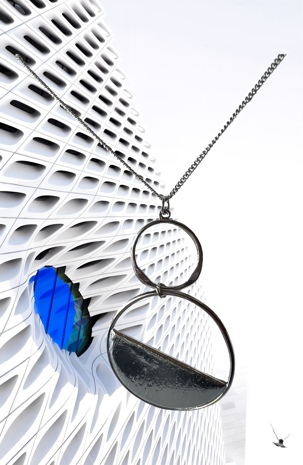 Silver Tone Round Circle Pendant Geometric Long Necklace Contemporary Fashion