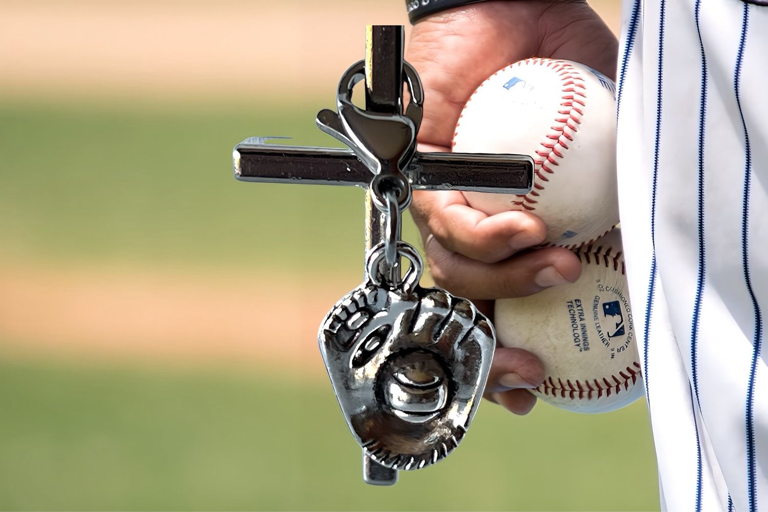 Necklace, Stainless Steel Cross Plus Baseball Mitt