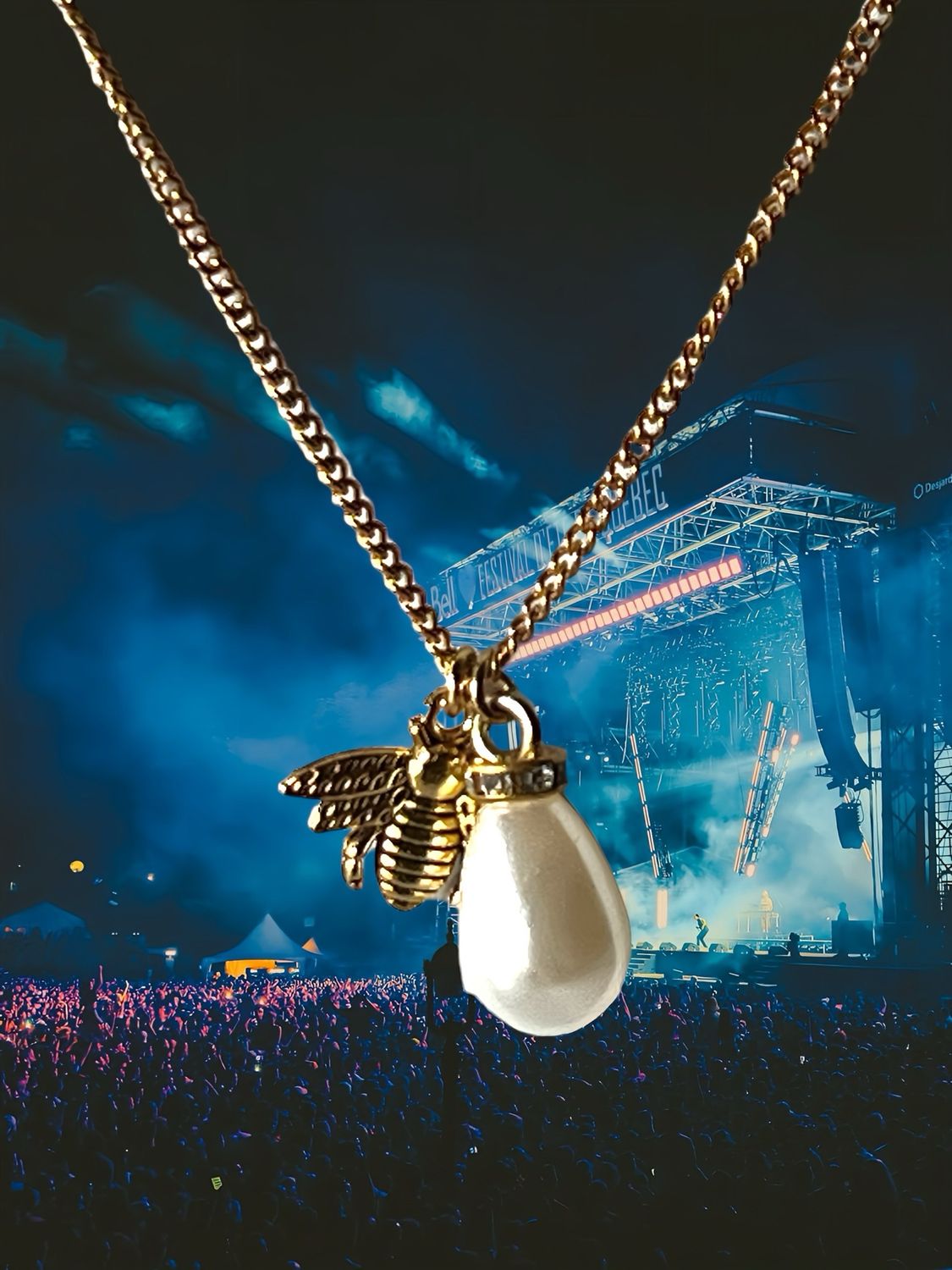 Necklace Stainless Steel Pearl/ Bumblebee Pendant