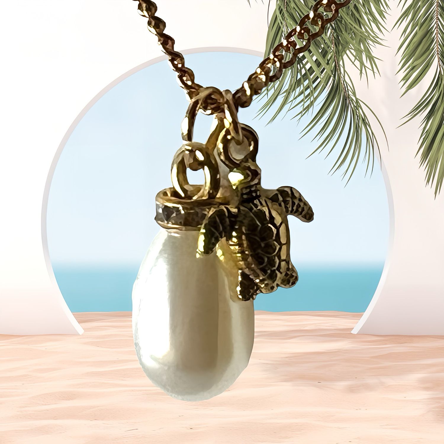 Necklace Stainless Steel Pearl/Turtle