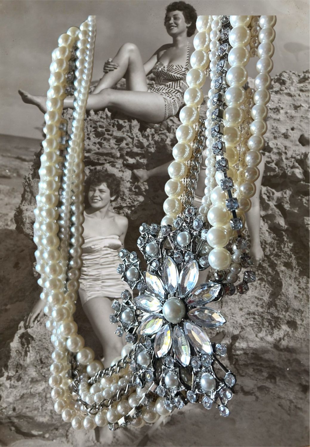 Vintage Pearls, Rhinestones, Layered Timeless