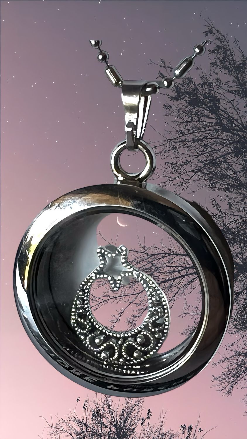 Silver Floating Glass Locket/Sun &amp; Moon Pendant