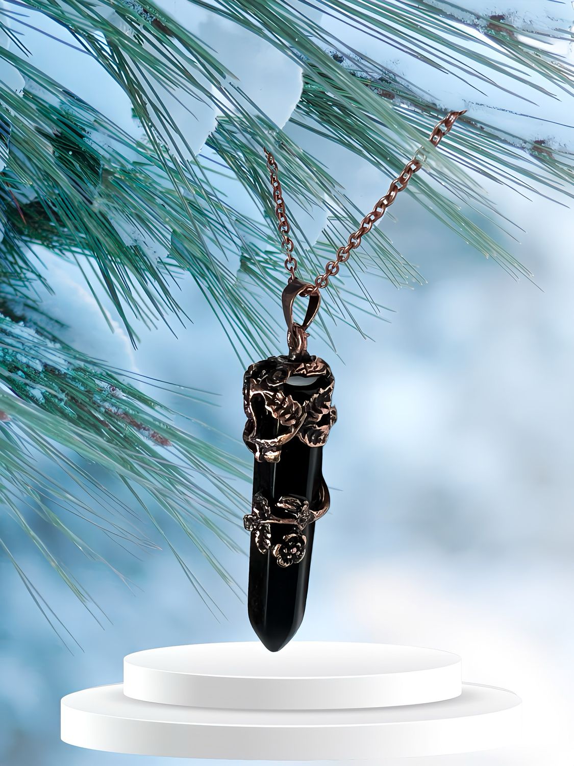 Bronze Hexagonal Healing Necklace Obsidian Stone Pendant Necklace