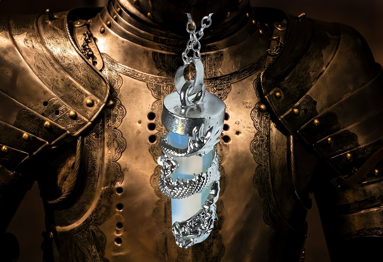 Opal Stone Dragon Wrapped Cylinder Gems Healing Necklace