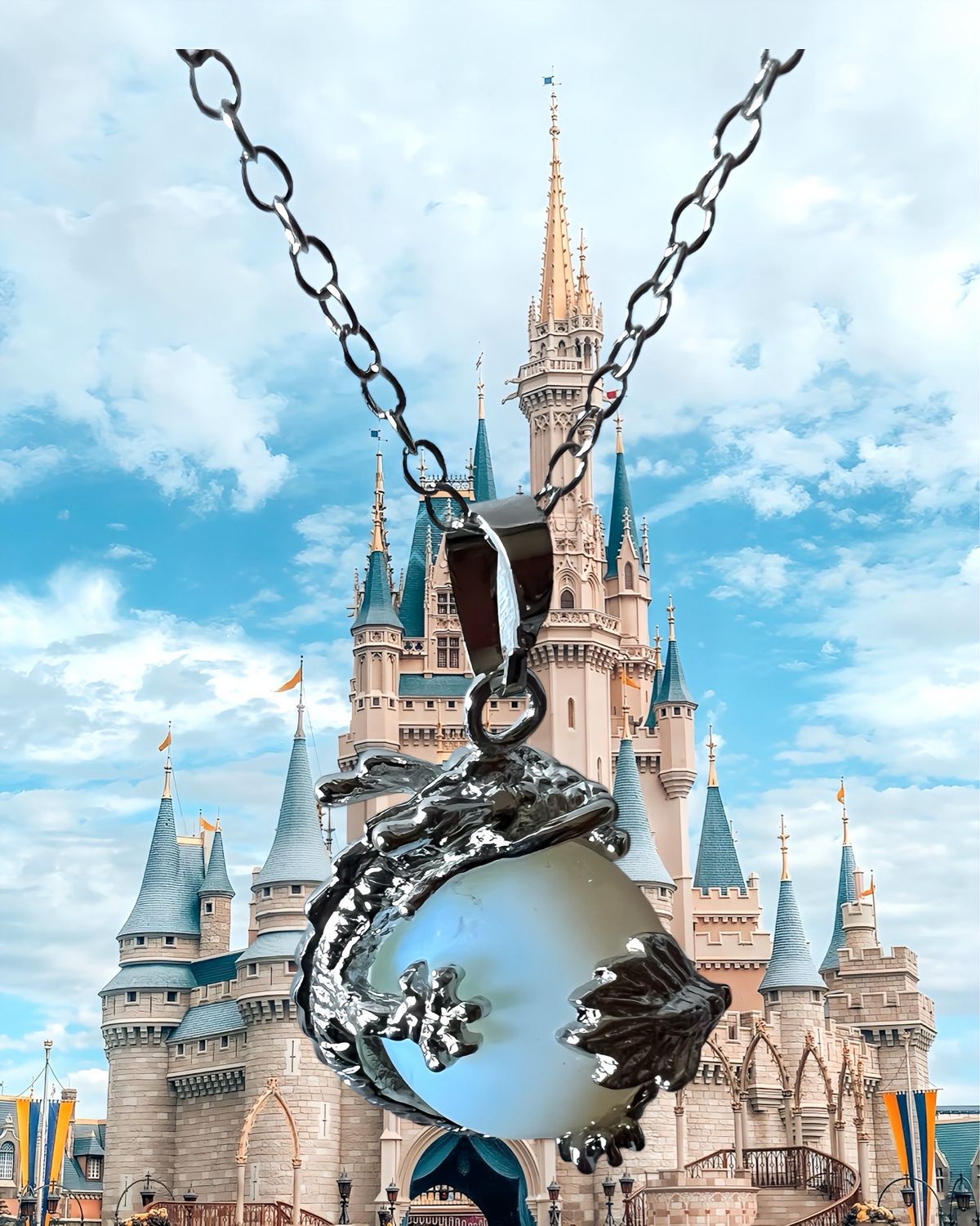 Natural Round Opal Dragon Claw Pendant Necklace