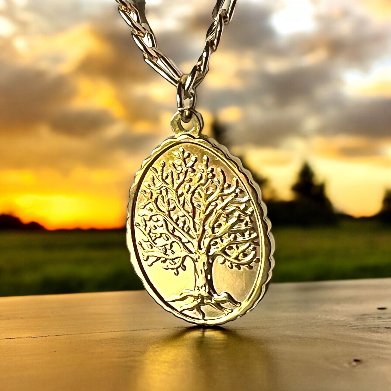 Stunning, Gold, Stainless Steel Tree Of Life, Pendant, And Chain