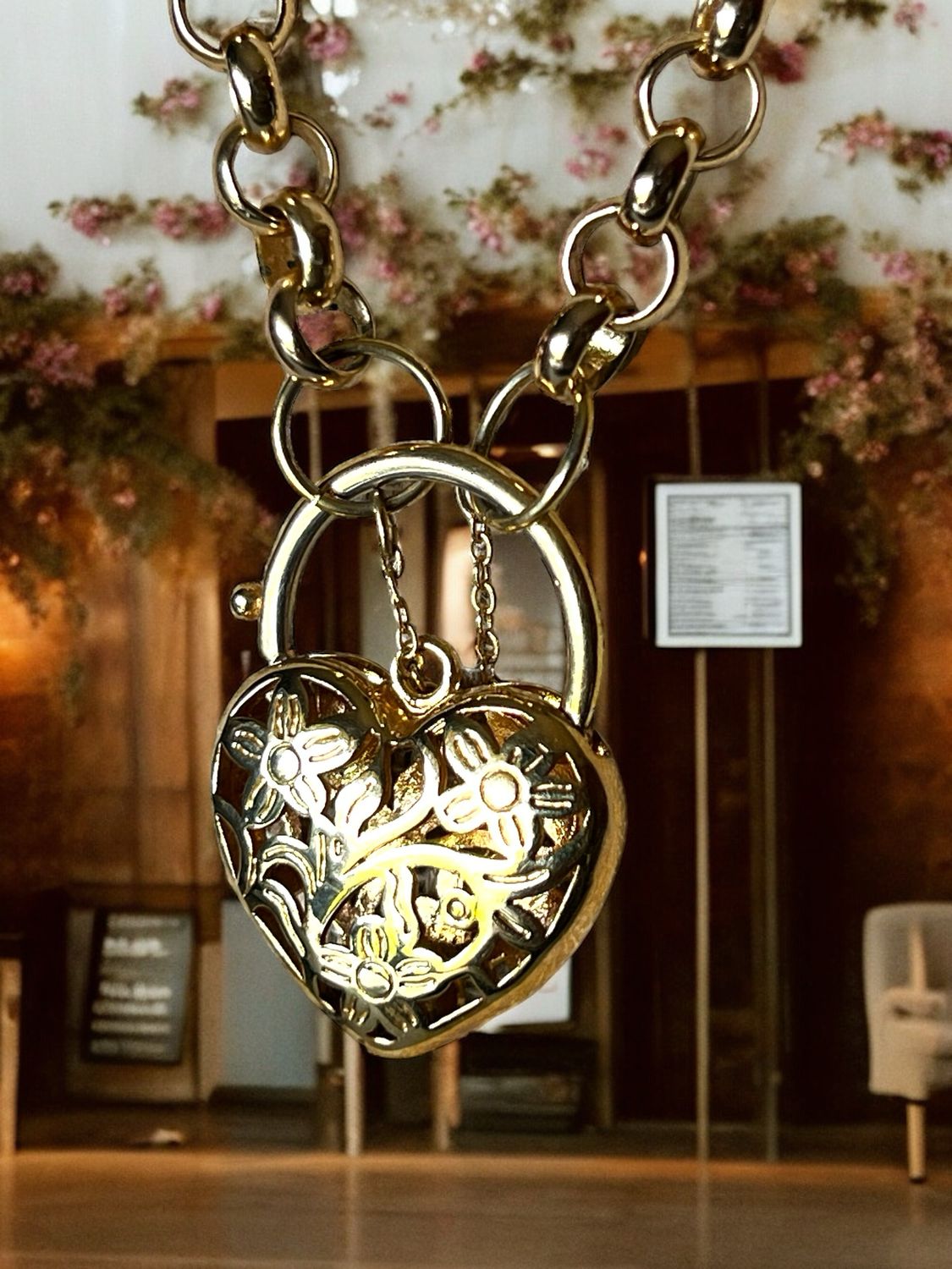 9K YELLOW GOLD FILLED WOMENS BELCHER CHAIN HEART PADLOCK PENDANT