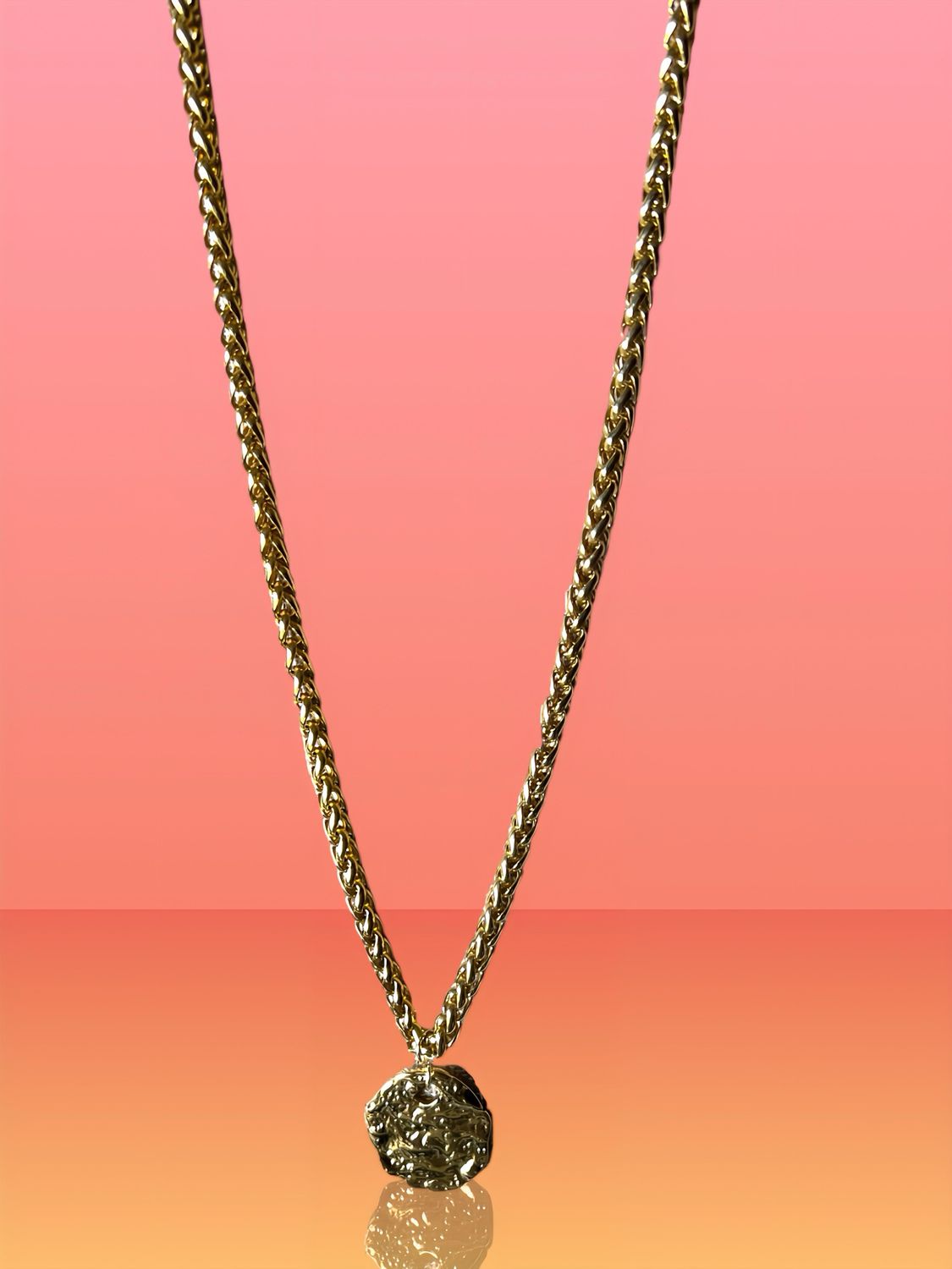 24” Stainless Steel 18K Gold Plated Wheat Chain / Medallion