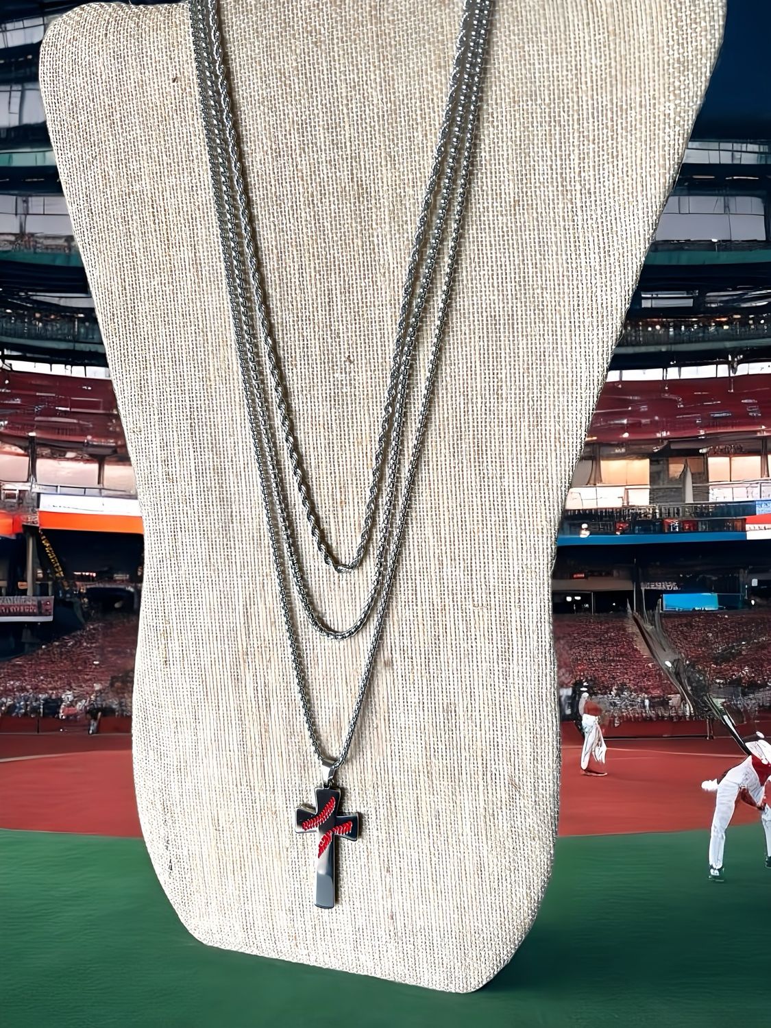 3 S.S. Layered Chains/Baseball Cross