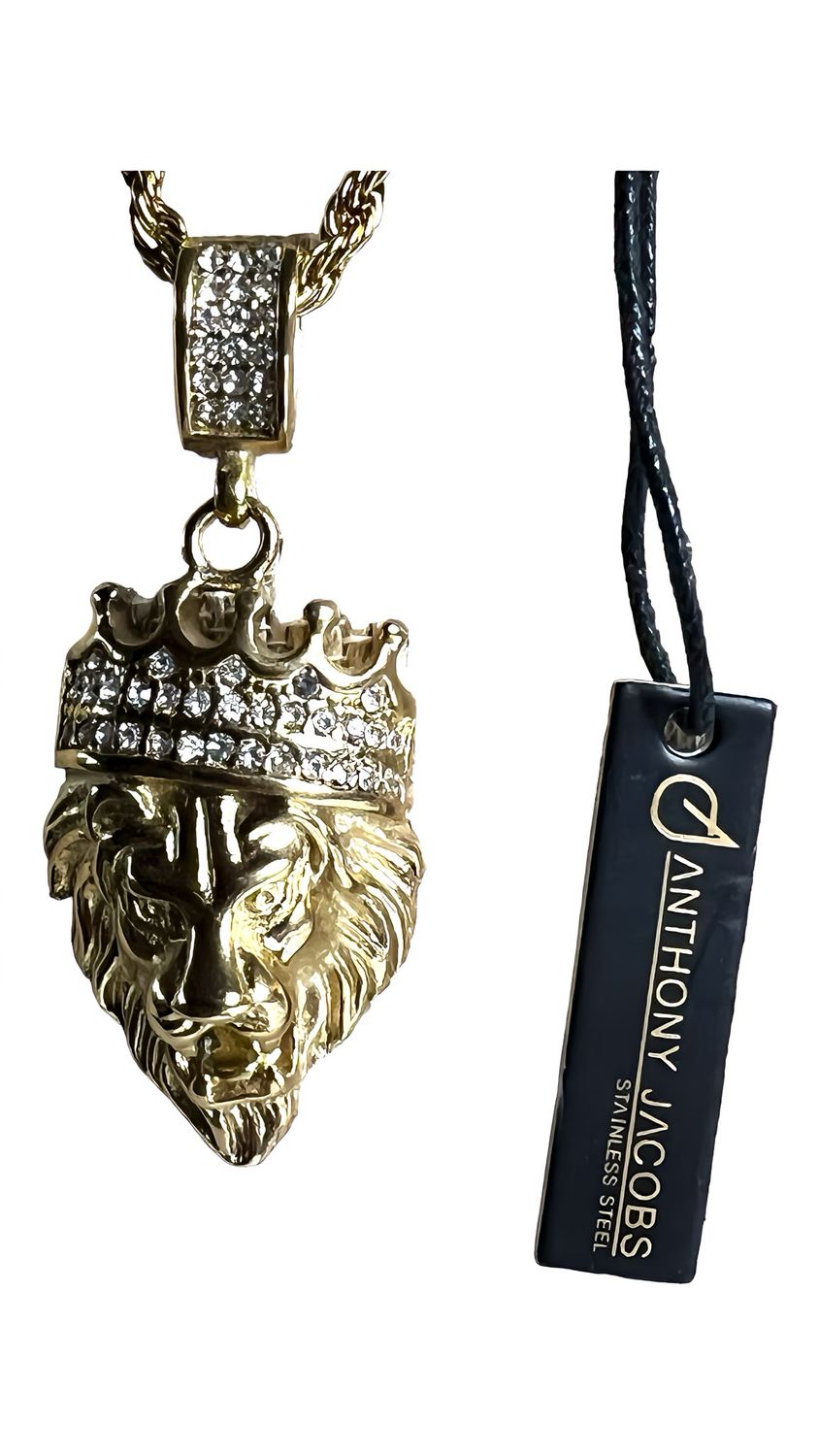 Lionshead/crown/rhinestones, 18 K Gold Plated Solid Stainless Steel High Quality