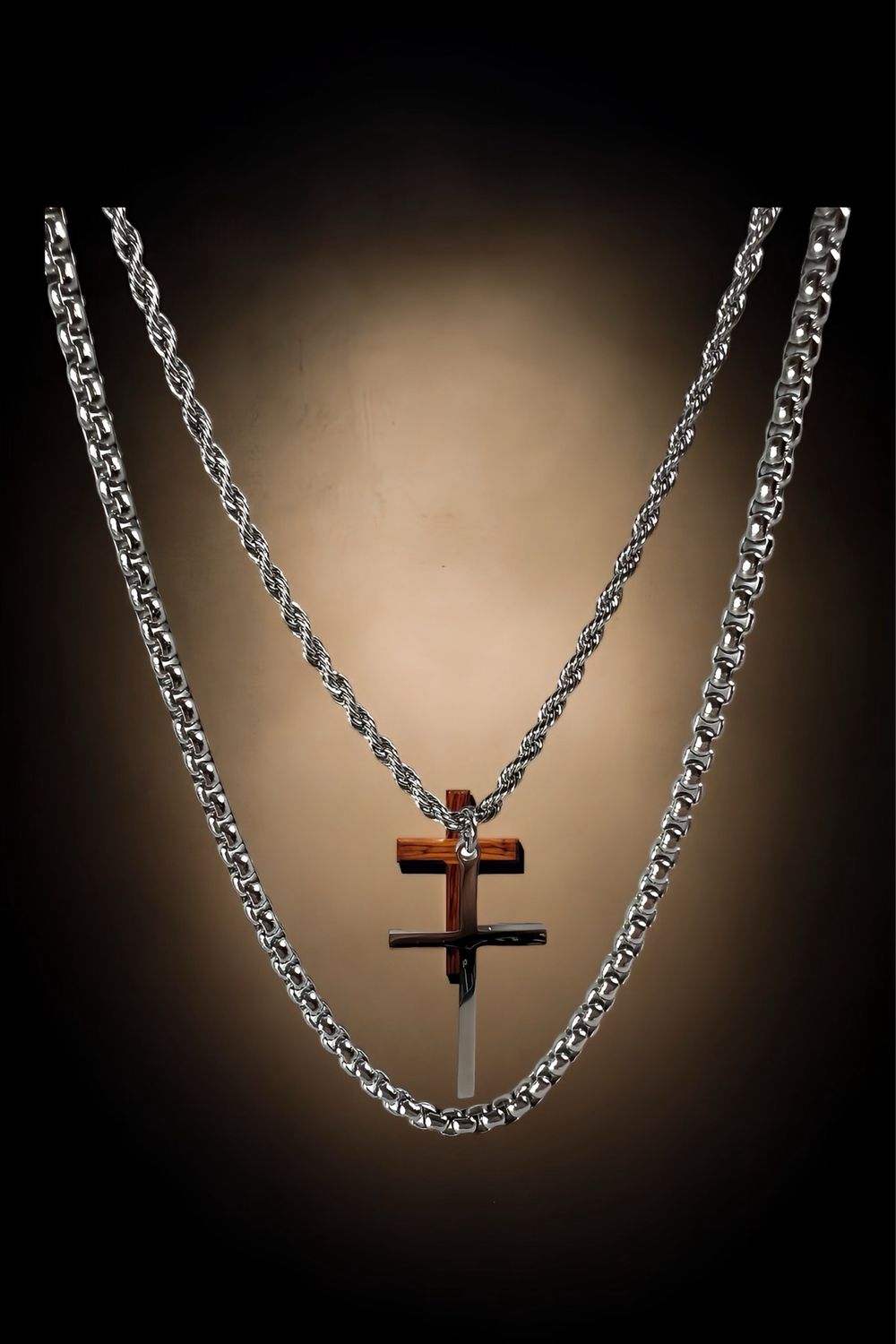 2 Beautiful Stainless Steel Chains / Immanuel Cross