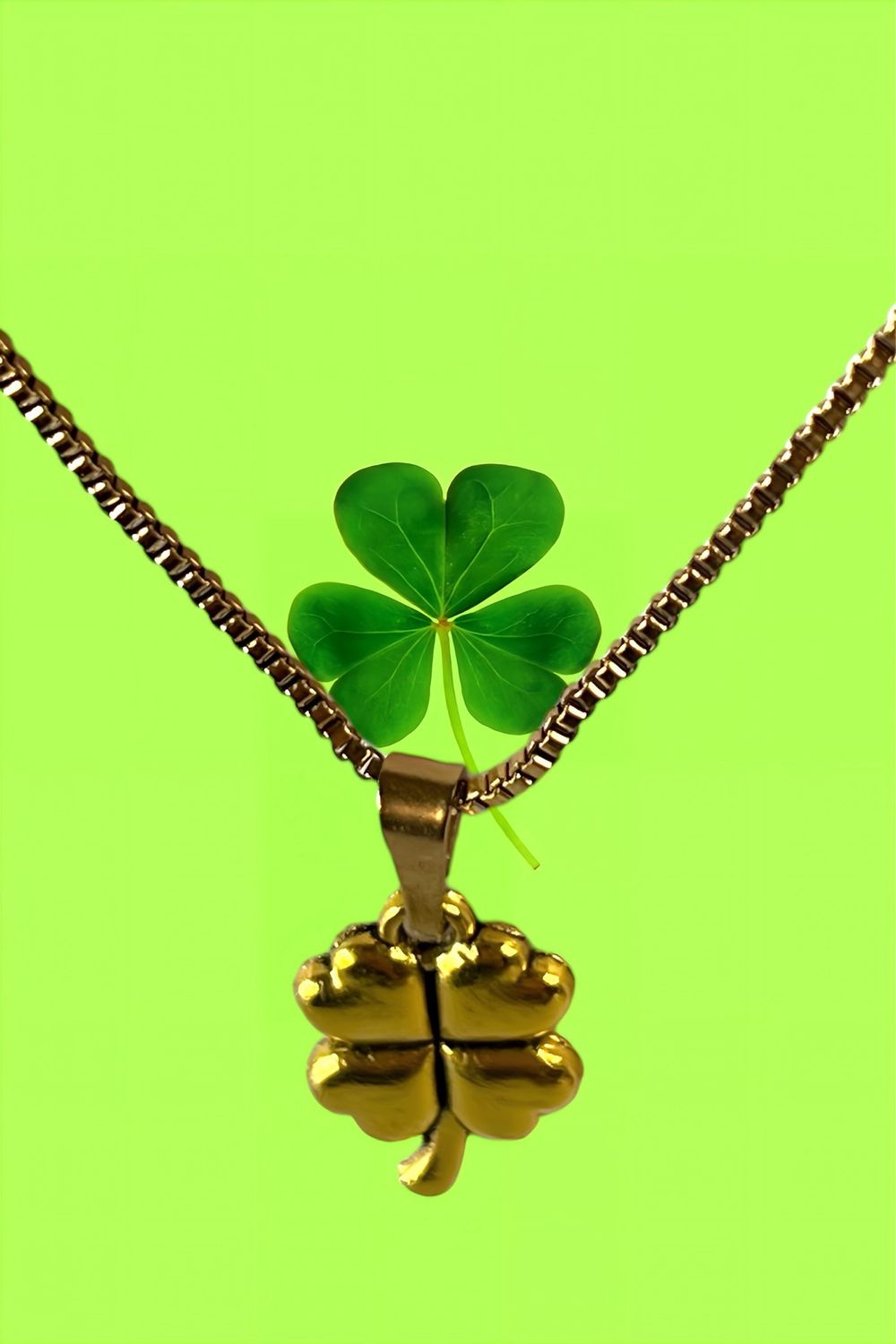 Stainless Steel Necklace With Four Leaf Heart Clover