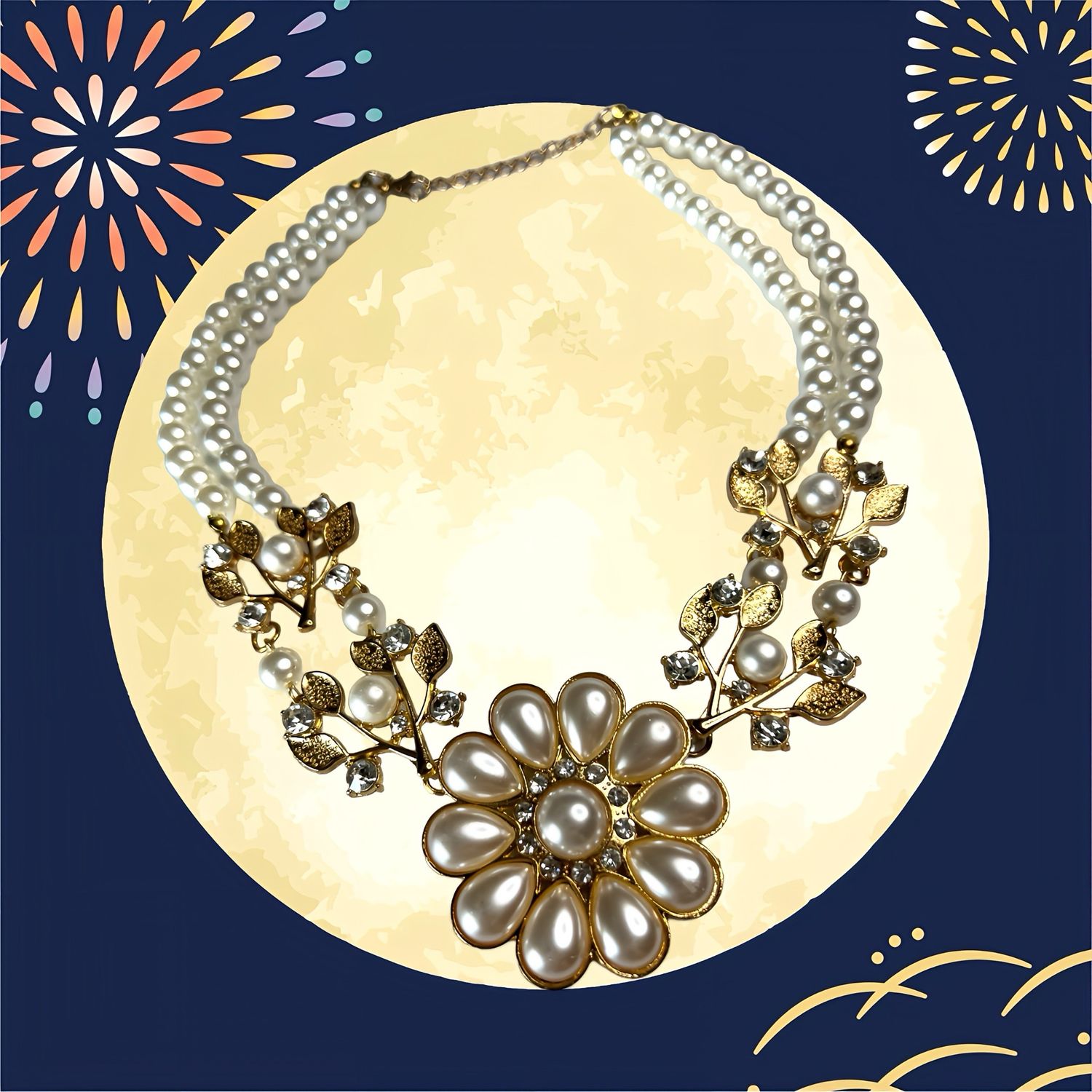 Faux Pearls And Rhinestone Necklace