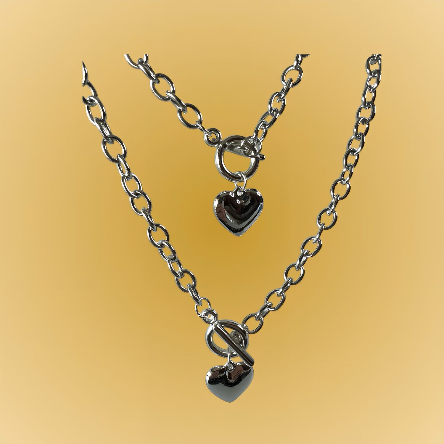 2pc Heart Titanium Steel Stainless Steel &amp; Heart Necklace Bracelet Set