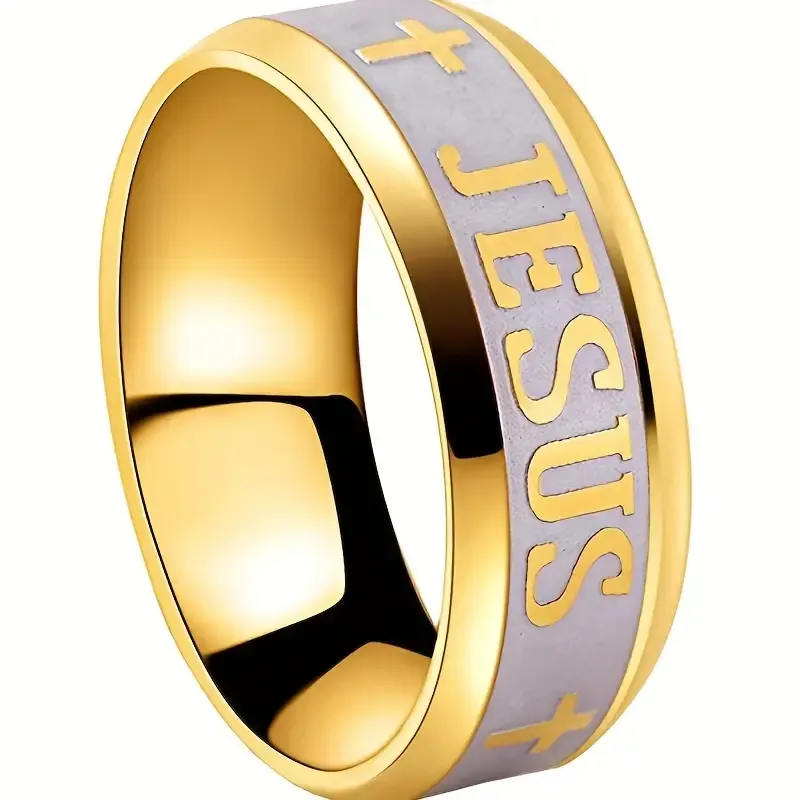 JESUS RING GOLD, BRUSHED SILVER TONE