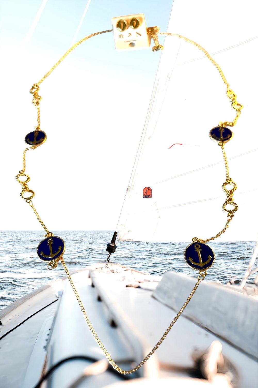 Gorgeous Gold Tone, Necklace, And Earrings Blue Button Anchor Embellishments With Gold Anchor Earrings
