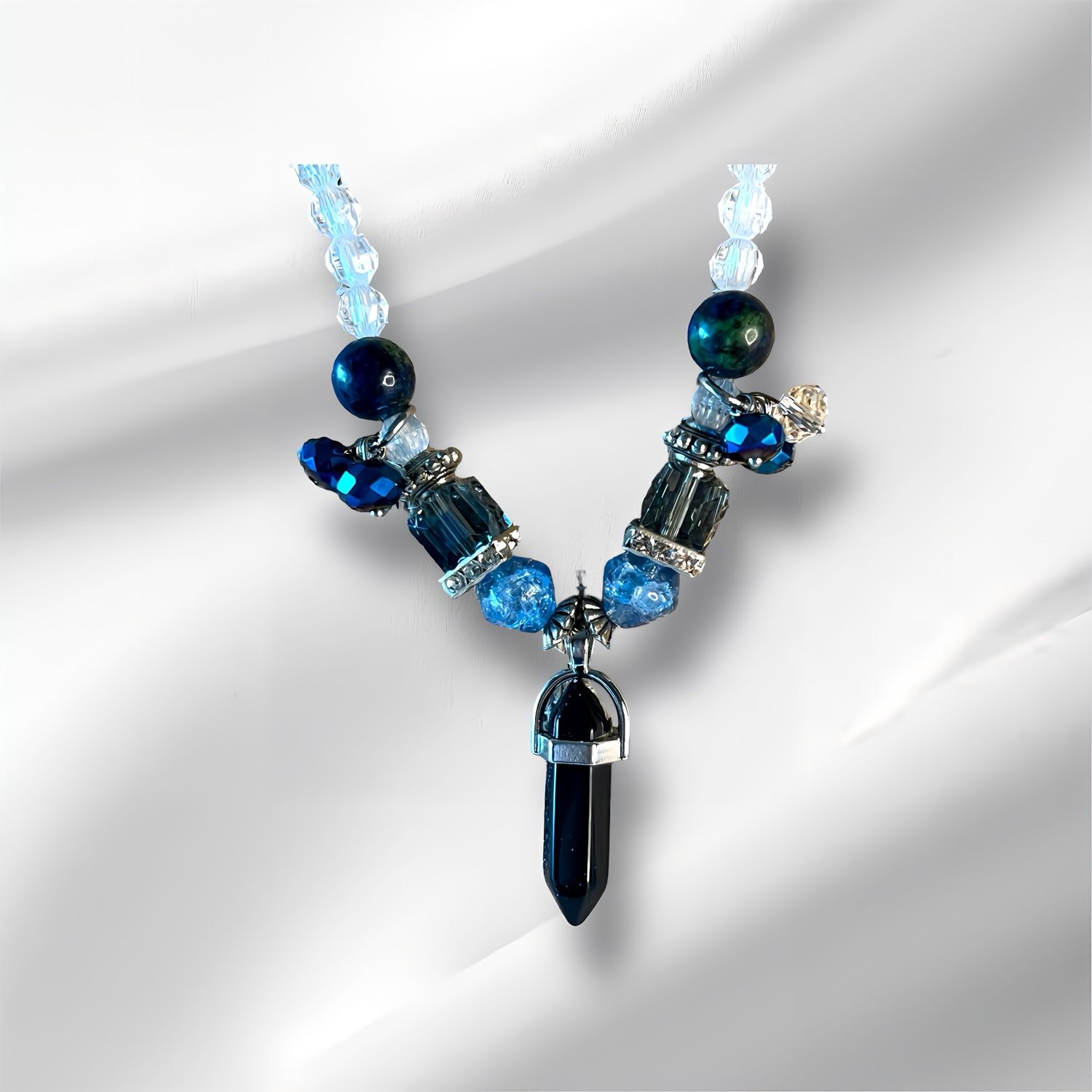 Blue Sandstone Crystal Necklace With Opulent Details