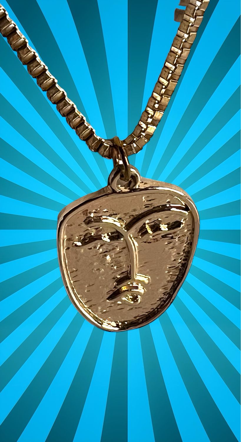 Artsy Picasso Face Necklace sterling silver 18 karat gold plated