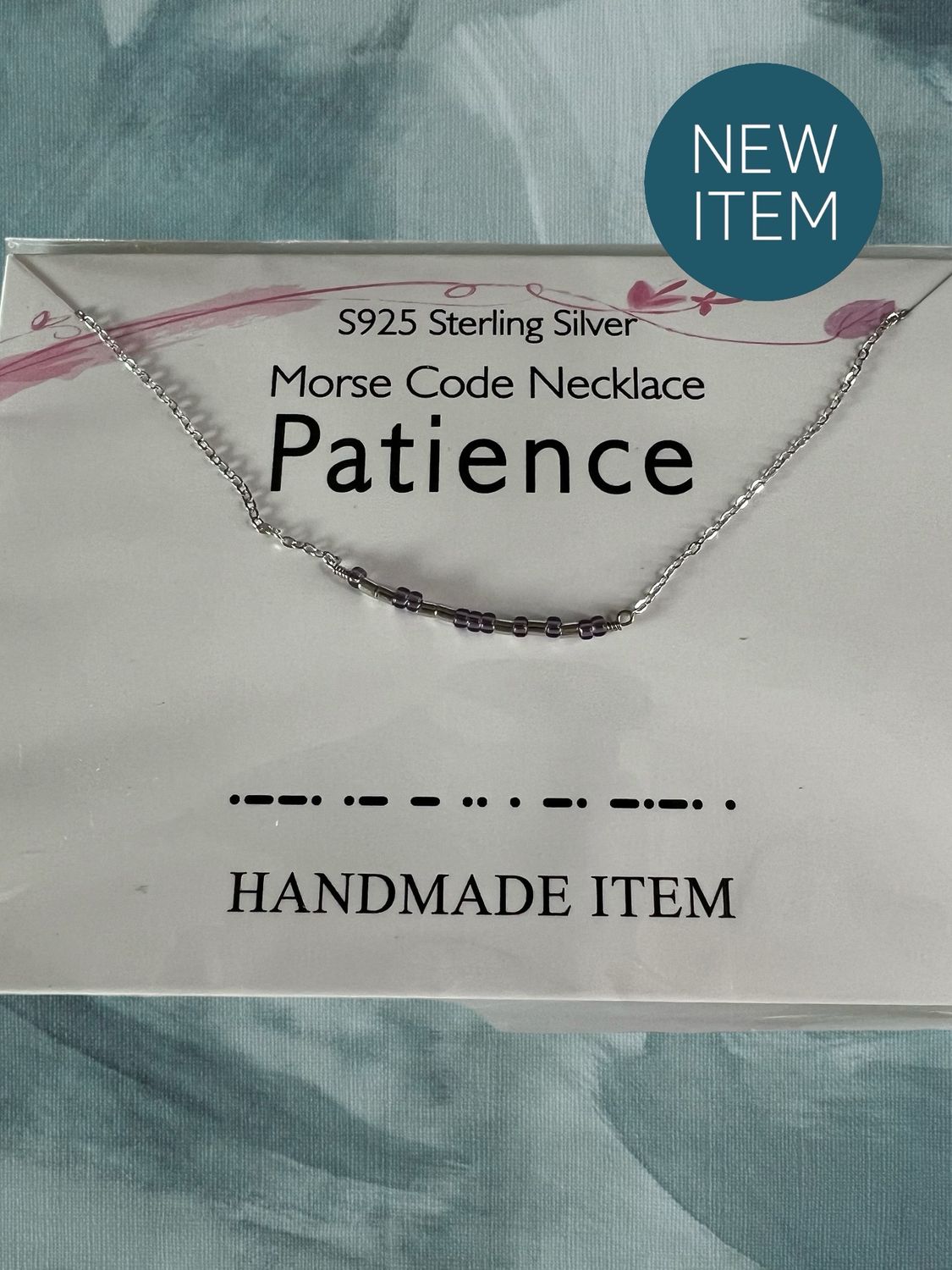 Morse Code Necklace  “Patience“ S926 Sterling Silver