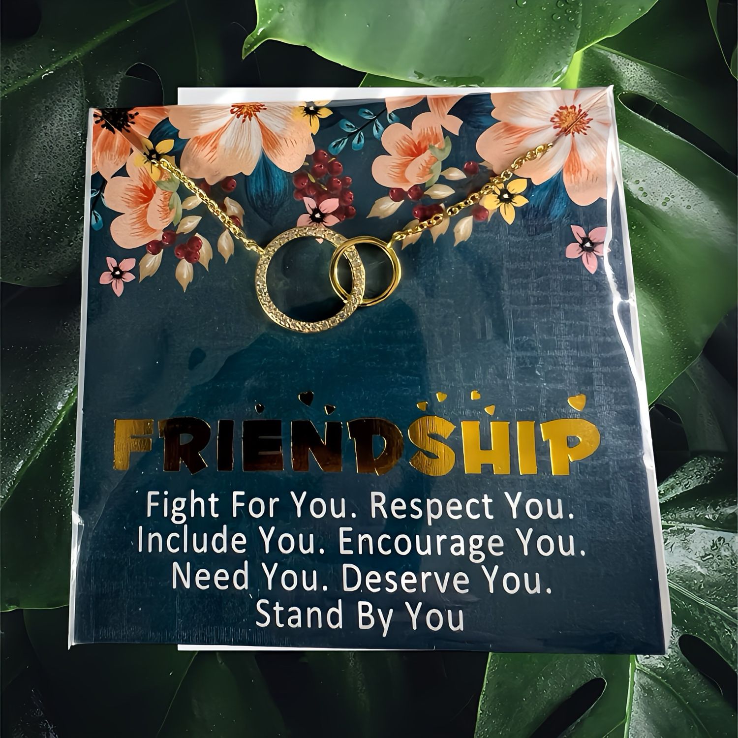 Friendship, Gold Tone Rhinestone Necklace