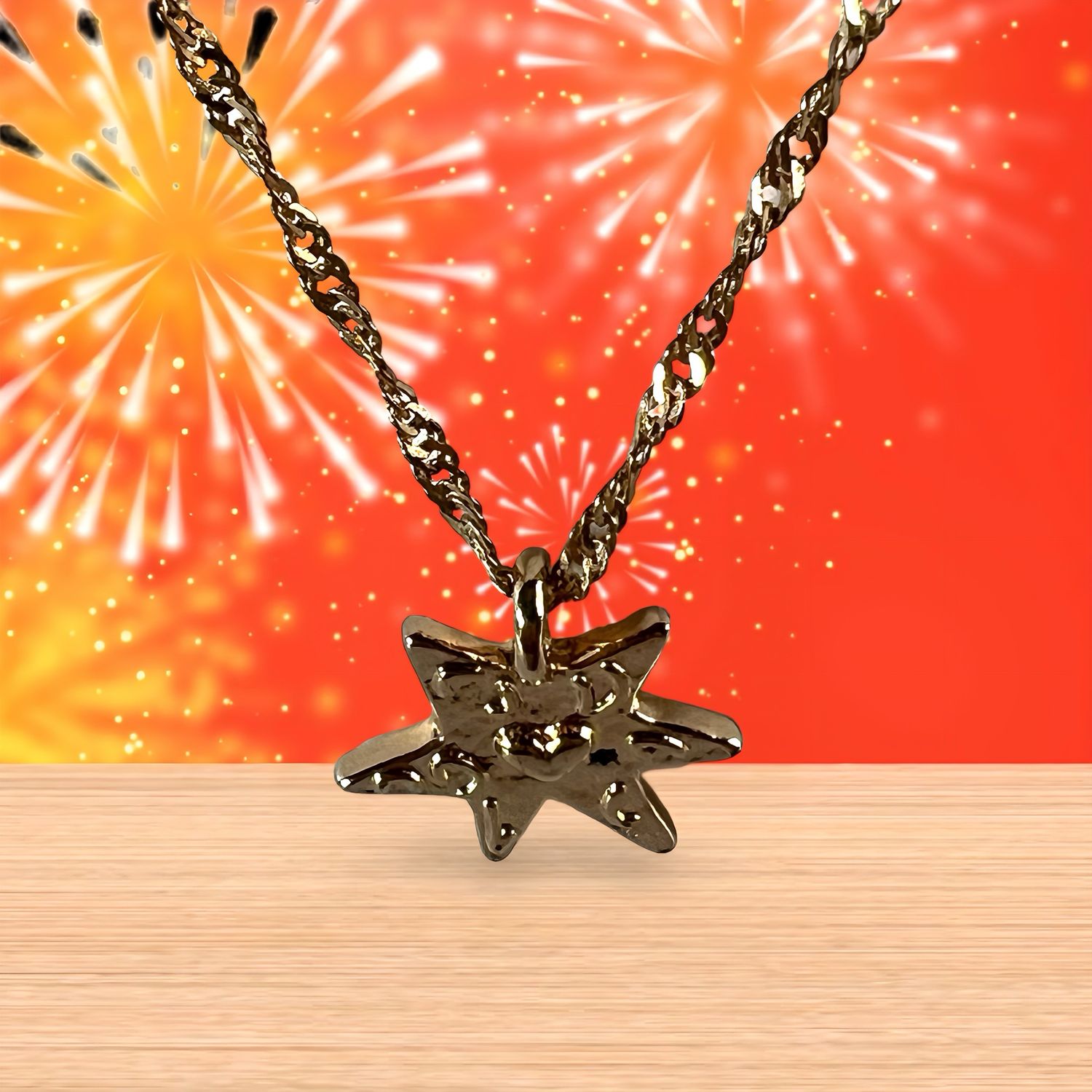 Christmas Star Pendant With Hart In Center 14 Karat Gold Plated