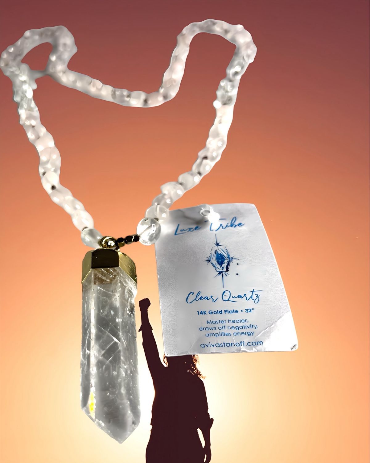 Natural Clear, Quartz And Rose Quartz Gemstone Necklace