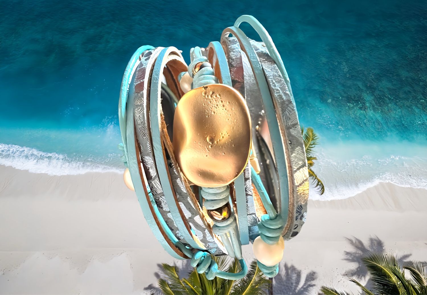 12 And One Bracelet With Magnetic Closures In Ocean Blue Color