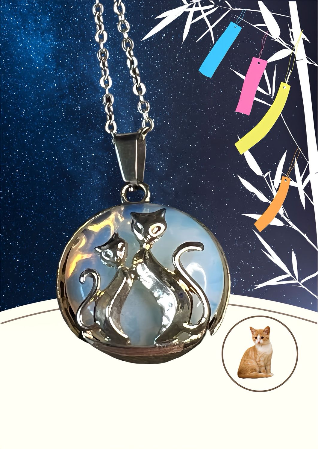 Moon cat gemstone necklace