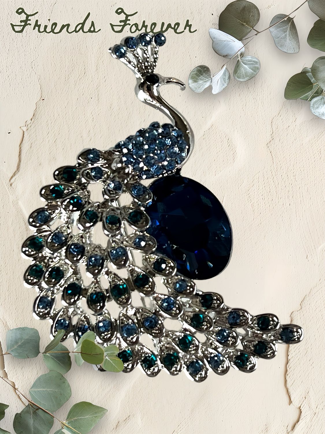 Peacock Brooch With Blue Glass Sparkles