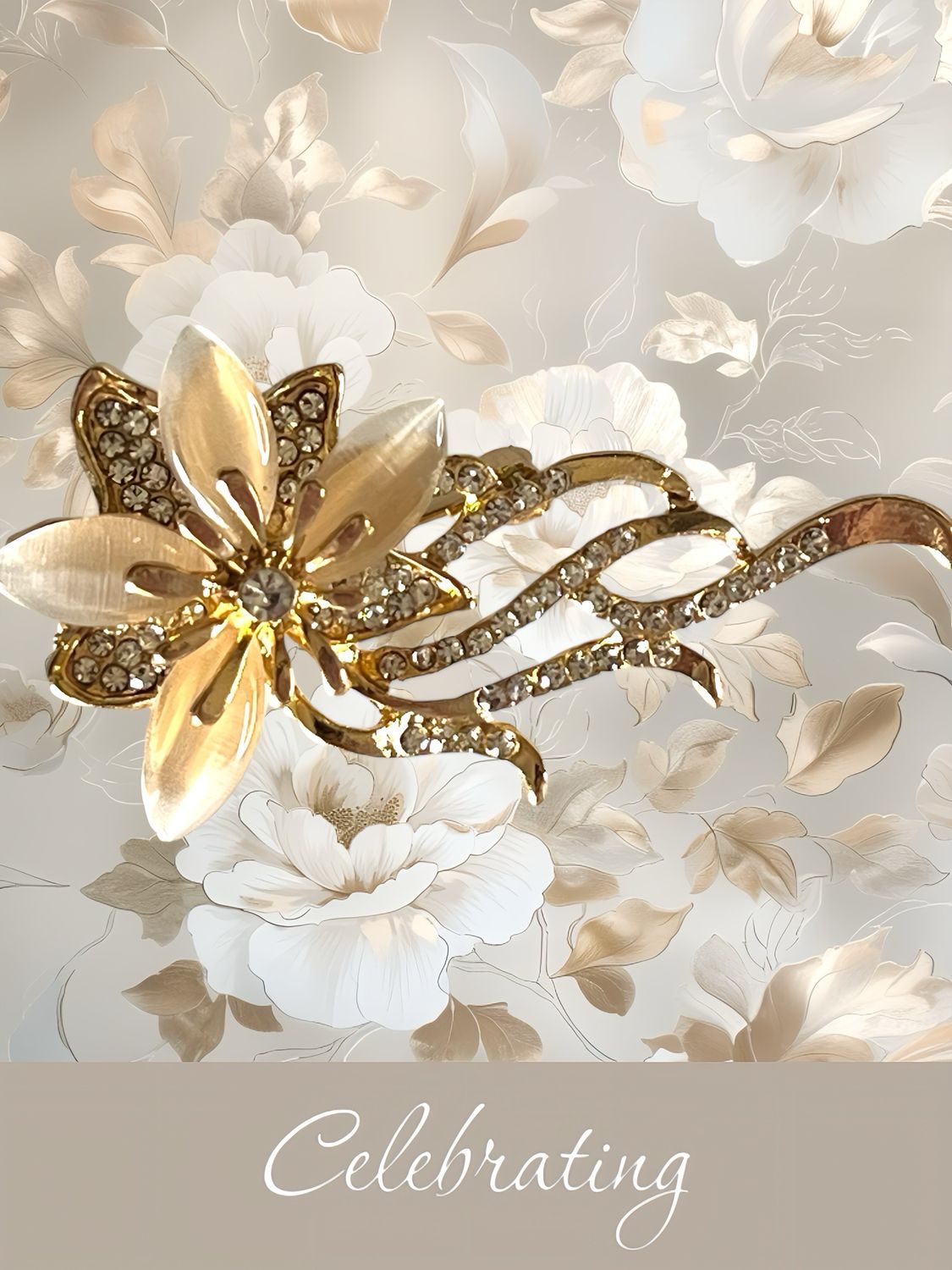Flower Peach Petal Trailing Vines Bouquet Pin Brooch With Rhinestones