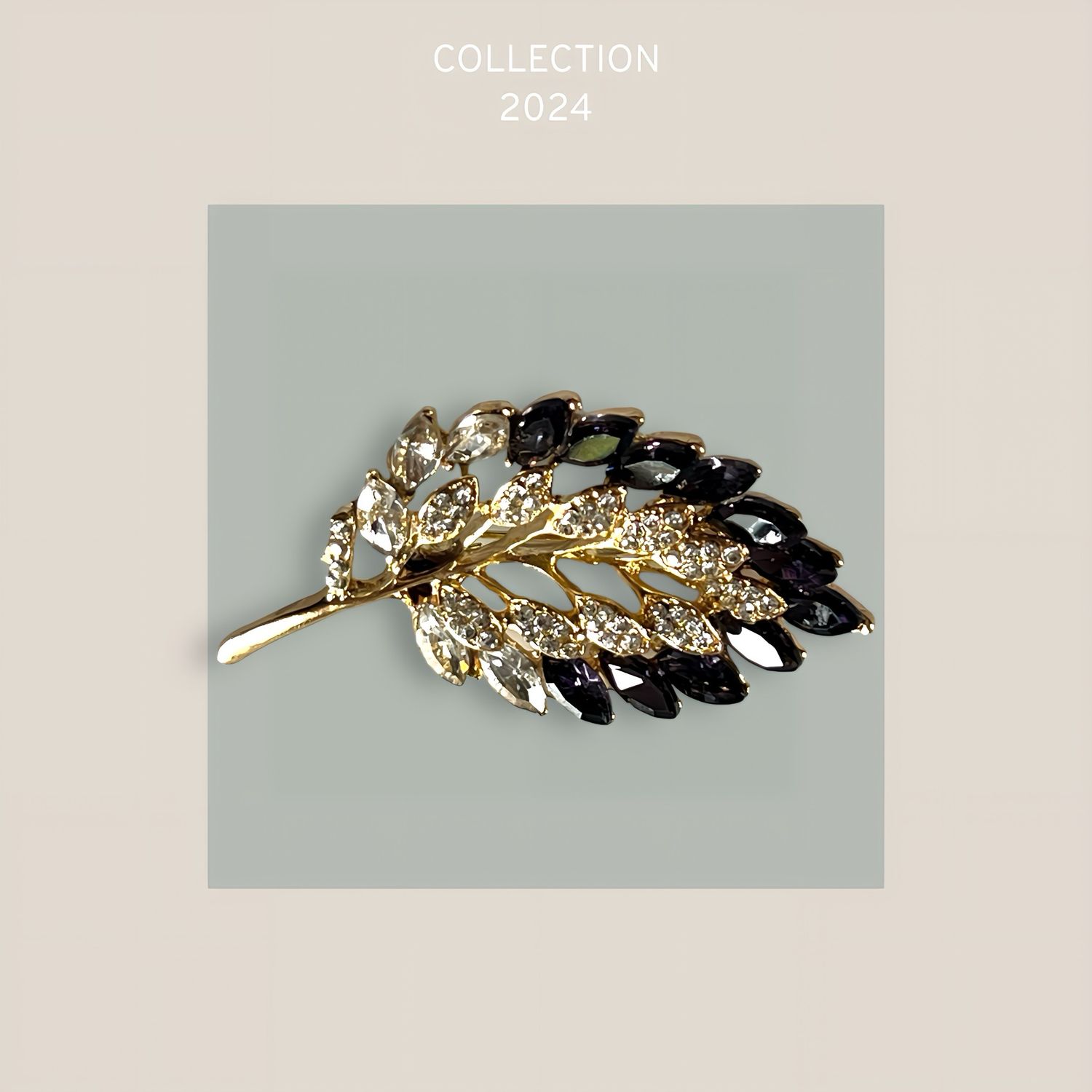 Eloquent, Leaf Brooch, Purple In Clear Rhinestones