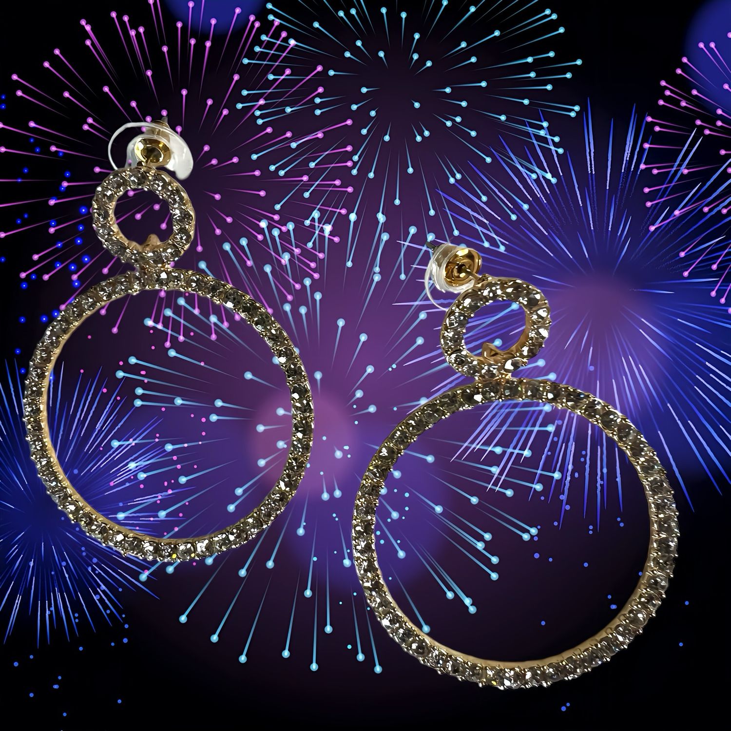 Gold Tone Hoops 1 1/2”with Rhinestones
