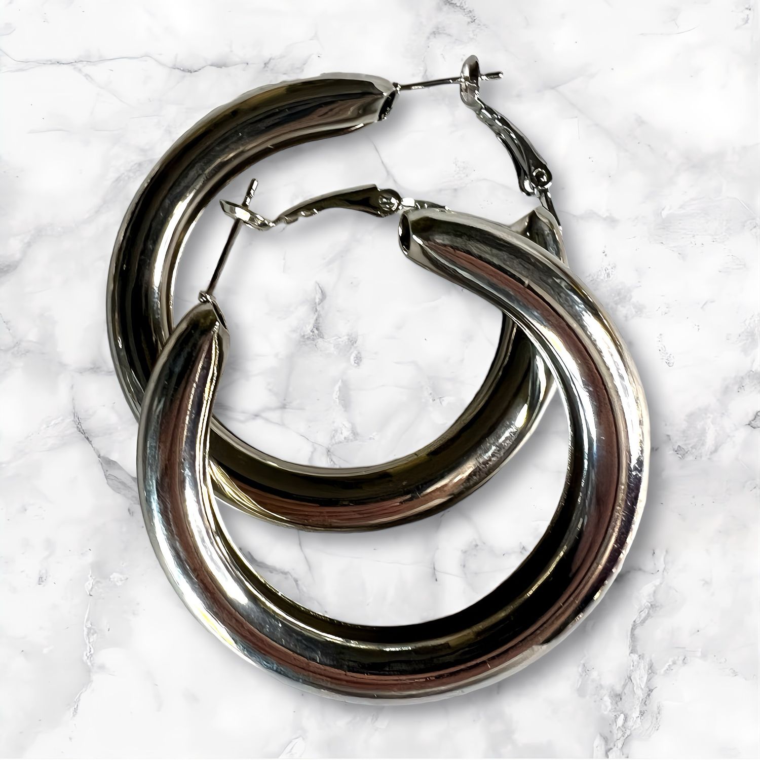 Silver Hoop Earrings 1.5” Hollow 5mm Thick Hoops