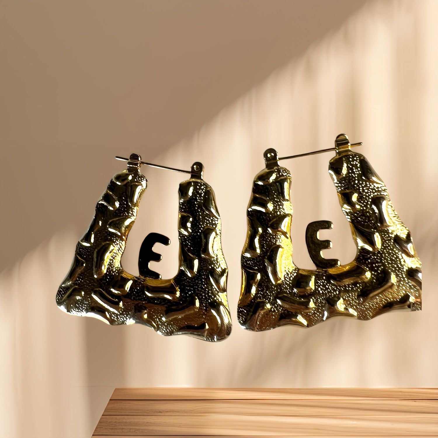 Bamboo Door Knocker Pierced Earring With The Letter E