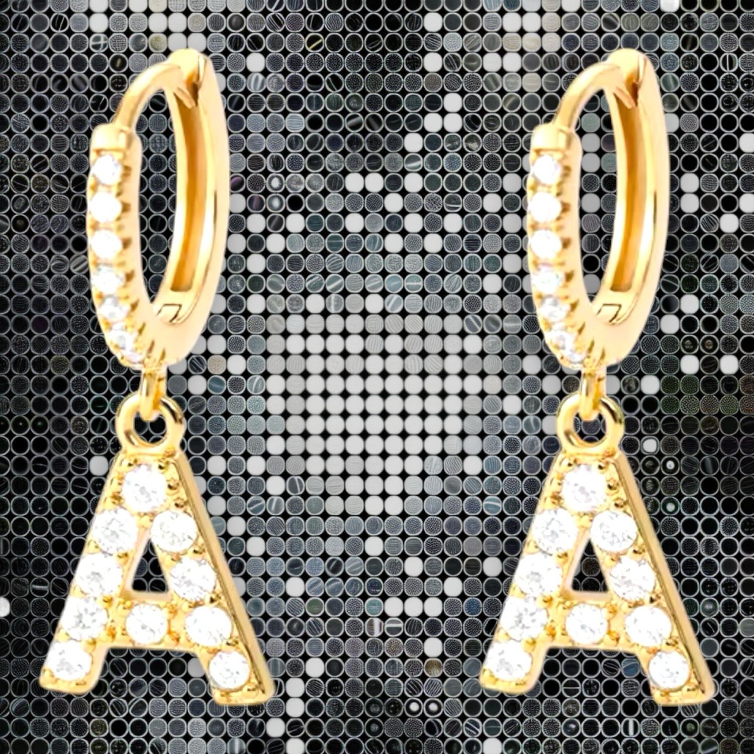 Cubic Zirconia Initial Dangle Hoop Earrings in 18k Gold-Plated Sterling Silver