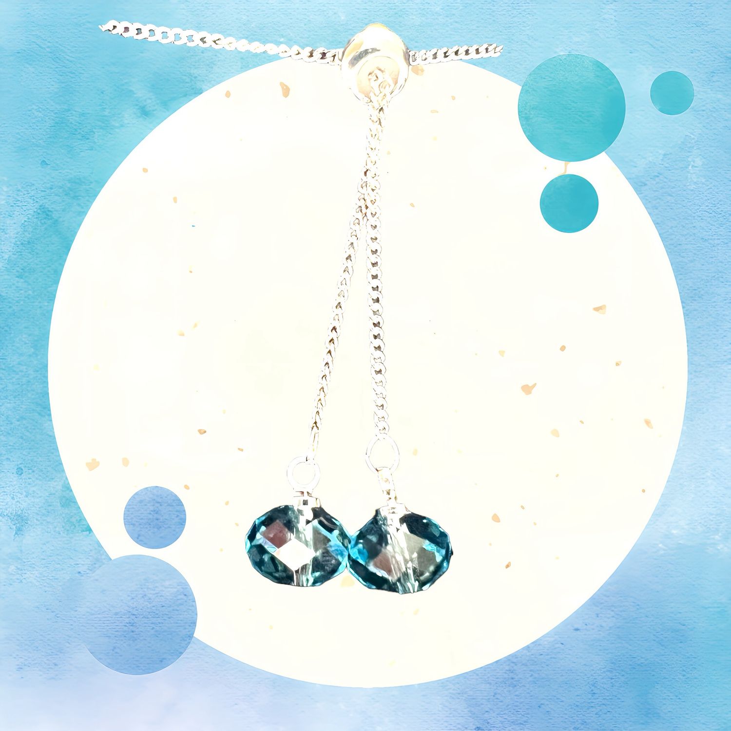 Extraordinary Blue Crystal Lariat Necklace Sterling Sliver