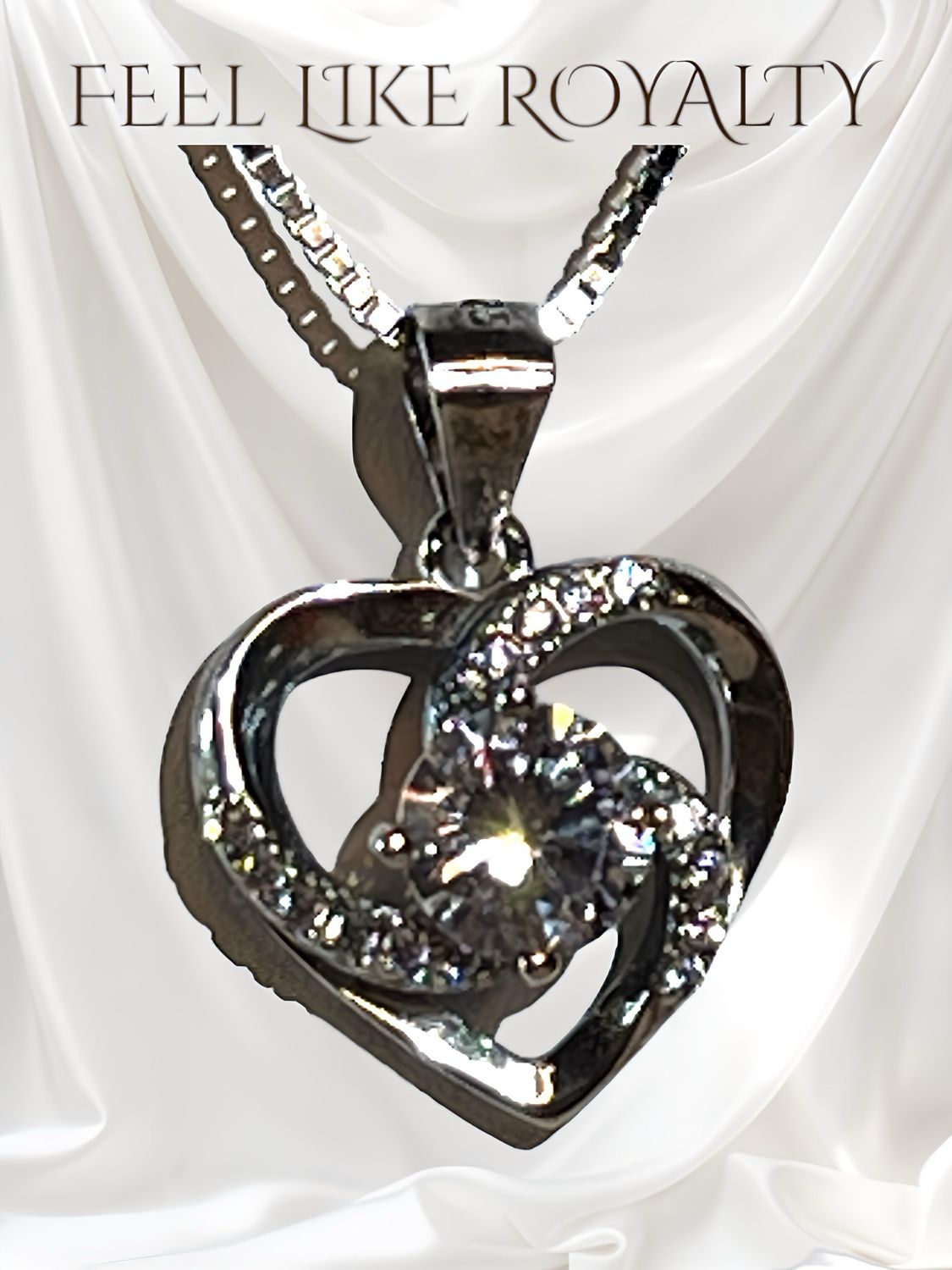 Heart Shaped Necklace in Italian Sterling Silver with Zirconium Diamond Clear Cut Stone